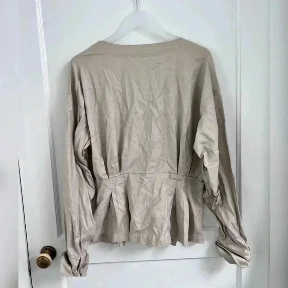 L’Academie Grey Linen Gathered Blouse LIKE NEW - Picture 2 of 5